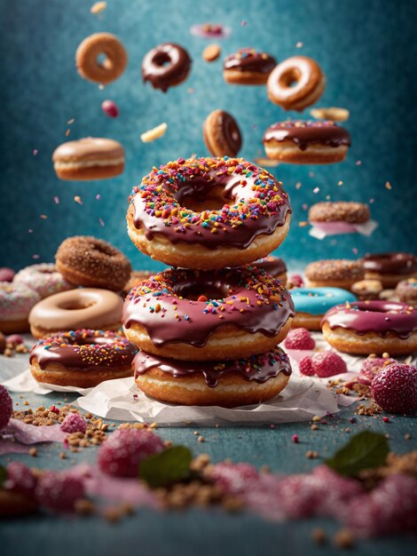 Photo of Delicious doughnuts various flavour cinematic shot food photography