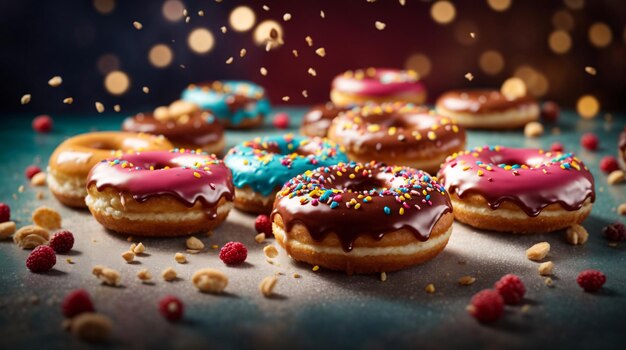 Photo of Delicious doughnuts various flavour cinematic shot food photography