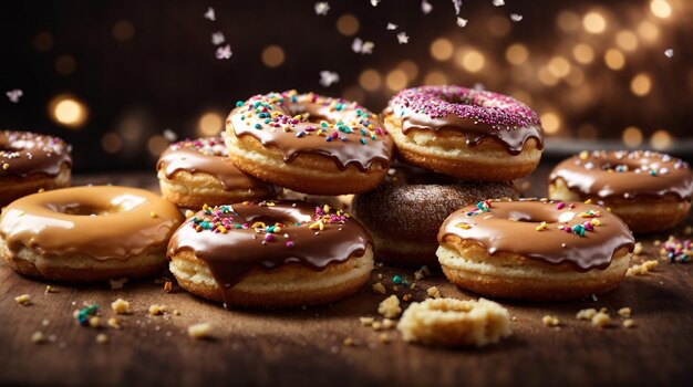 Photo of Delicious doughnuts various flavour cinematic shot food photography