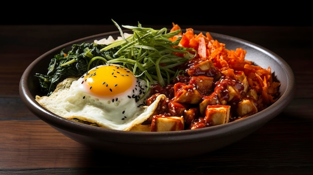 Photo a photo of a delicious plate of tofu bibimbap