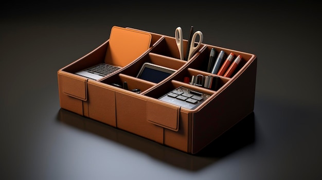 A photo of a desk organizer with compartments