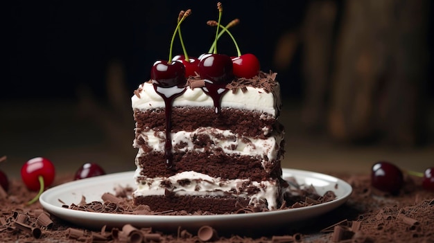 Photo a photo of a detailed shot of a black forest cake