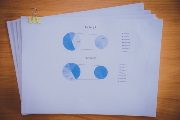 Photo diagrams graphs and numerals in the table on the paper