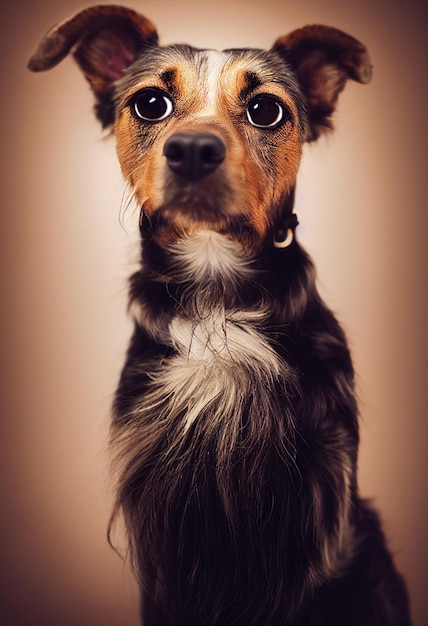 Photo of a dog in portrait looking camera monochrome background Soft coat glamour photo style