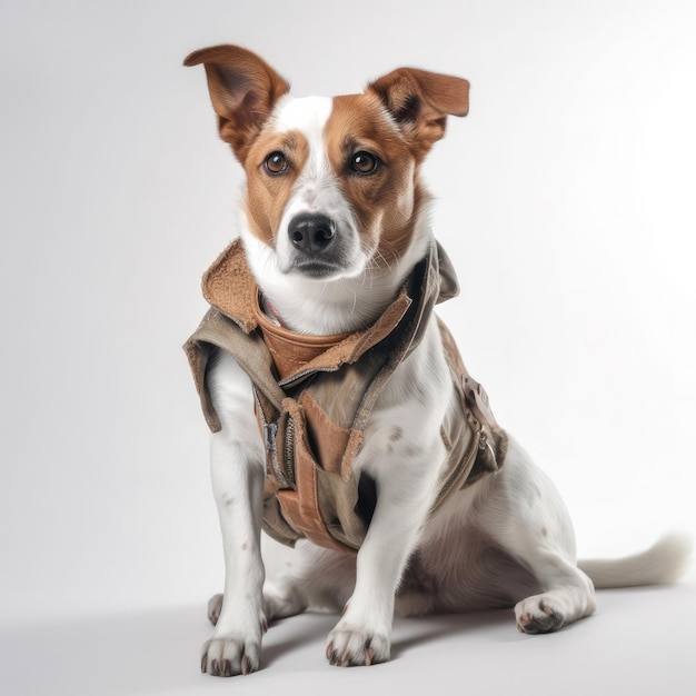 PHOTO A dog wearing a vest