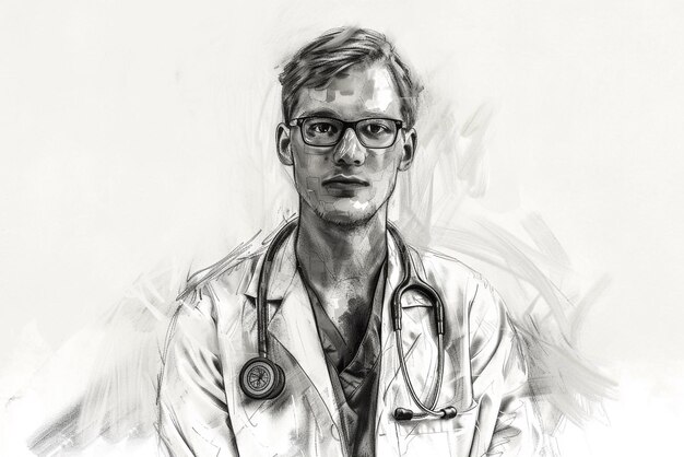 Photo photo of a drawing of a doctor with glasses and a stethoscope