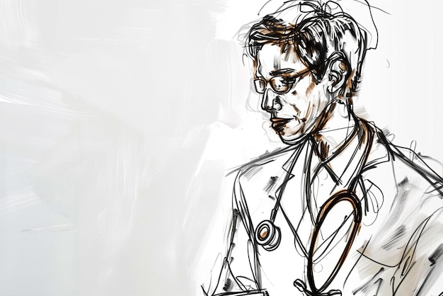 Photo photo of a drawing of a doctor with glasses and a stethoscope