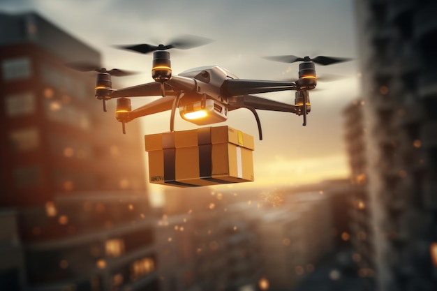 Photo of a drone delivering a package to a doorstep Generative AI