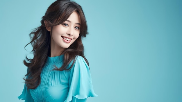 Photo of an elegant and beautiful Asian woman with clear fresh skin smiling model