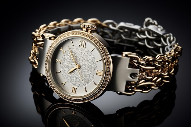 photo elegant watch with a silver and golden