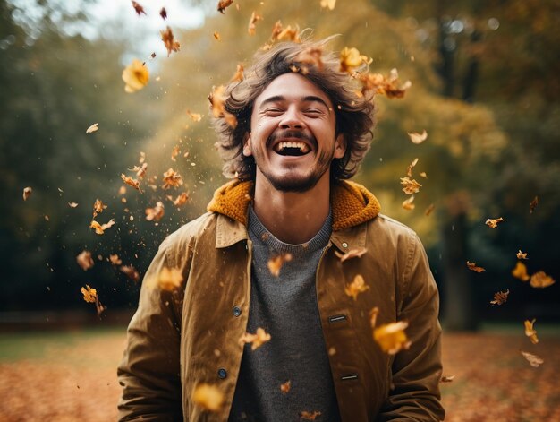 Photo photo of emotional dynamic pose brazilian man in autumn