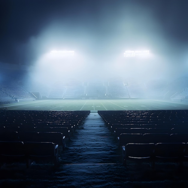 Photo photo of empty foggy soccer field with stadium lights