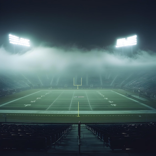 Photo photo of empty foggy soccer field with stadium lights