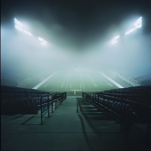 Photo photo of empty foggy soccer field with stadium lights