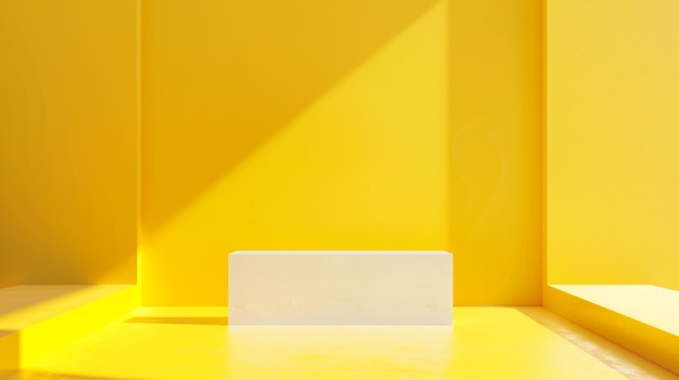 photo of Empty minimalistic Yellow podium stage stand pedestal for goods abstract background design