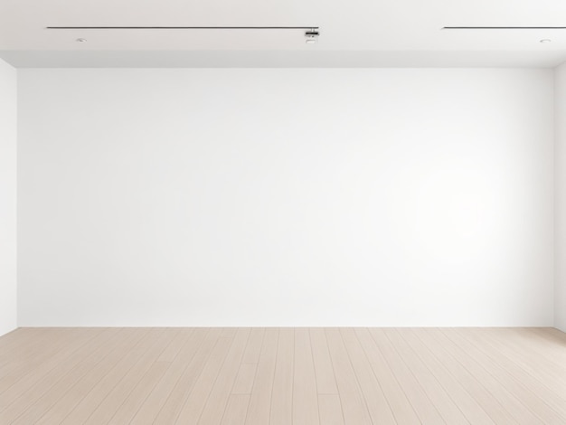 Photo empty room with laminate floor and white wall background