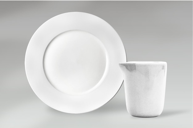 photo empty white plate or dish with cup