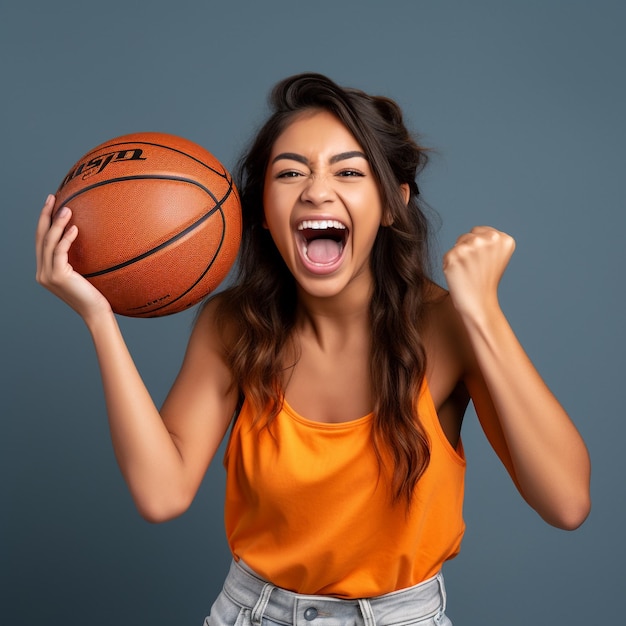 photo of excited mexican girl holding a ball