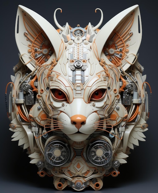 photo of the face of a mechanical wolf