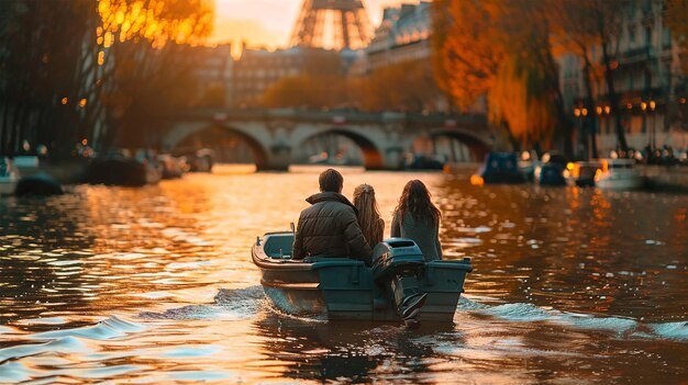 Photo photo of a family enjoying a boat ride on the seine river paris france scenic views