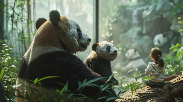 Photo photo of a family exploring the panda base in chengdu adorable pandas