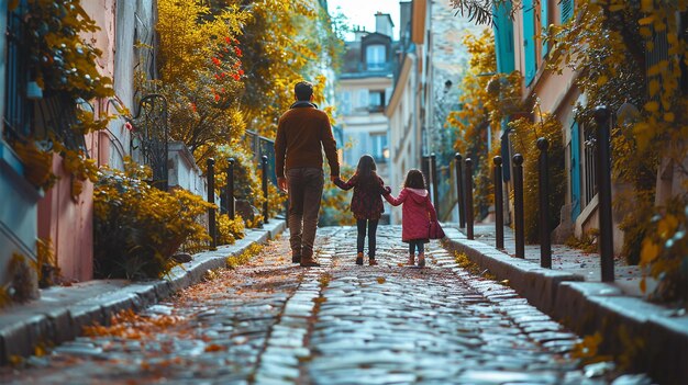 photo of a family exploring the streets of Montmartre Paris France artistic neighborhood