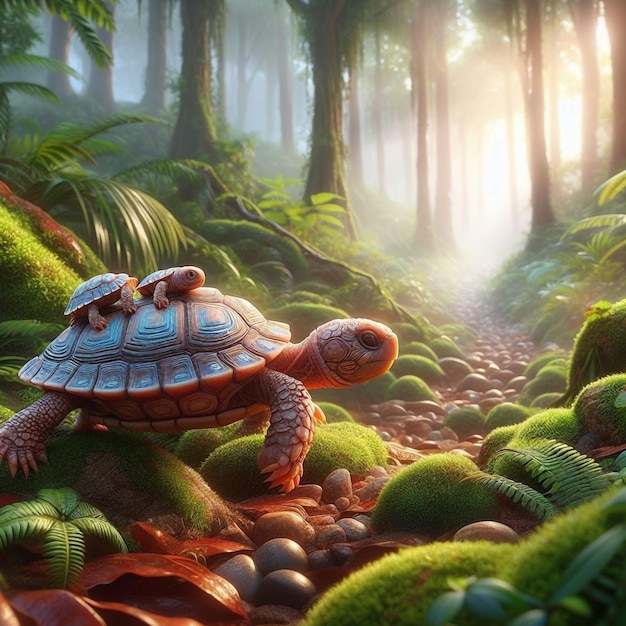 Photo fantasy tortoise forest animal illustration image ai generator art