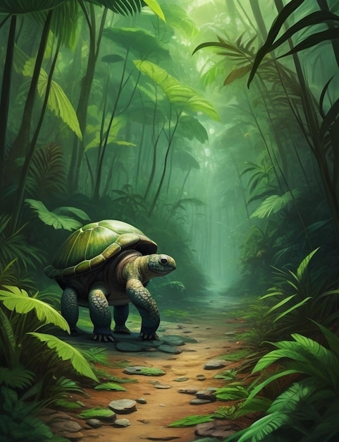 Photo fantasy tortoise forest animal illustration image ai generator art