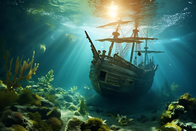 Photo of Fantasy underwater shipwreck 4K Wallpaper