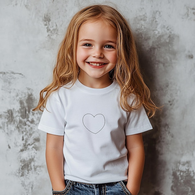 Photo photo of fashion model kids girl white plain tshirt mockup