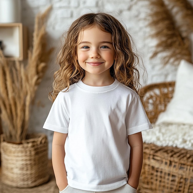 photo of fashion model kids girl white plain tshirt mockup