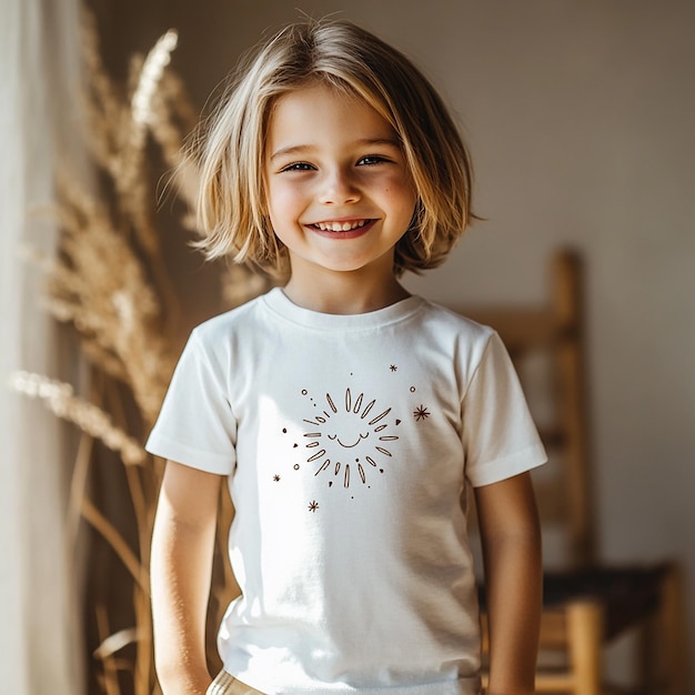 Photo photo of fashion model kids girl white plain tshirt mockup