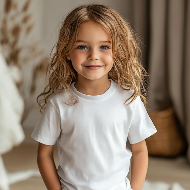 photo of fashion model kids girl white plain tshirt mockup