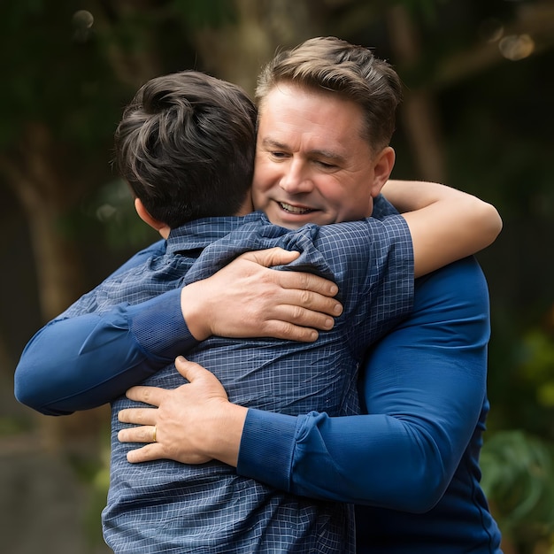 Photo photo of a father hugged his teenager son