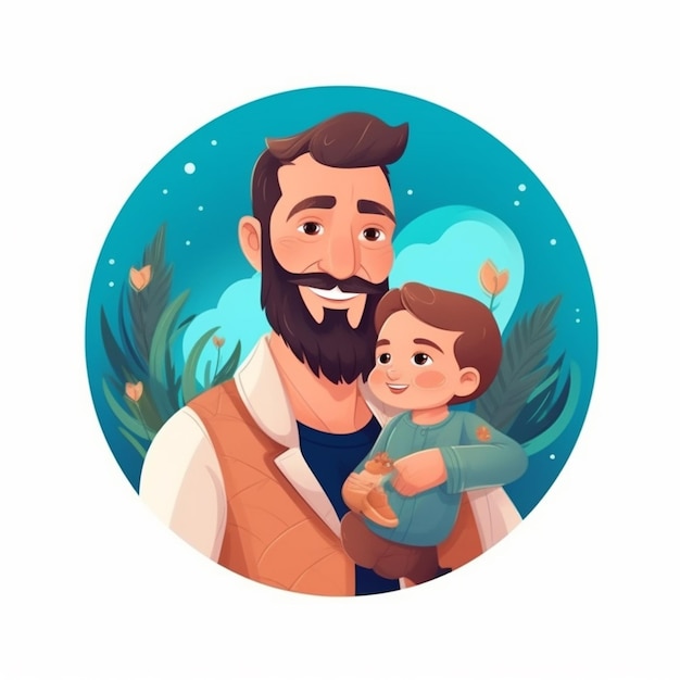 Photo father's day father with child watercolor illustration ai generative