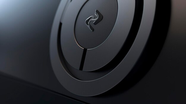 A Photo featuring a close up of the minimalist branding or logo on a speaker or headphone