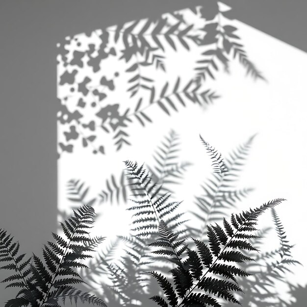 Photo of Fern Leaves and Woven Fabric Shadows Creating Soft Repeating Patterns The Shadows Ripple