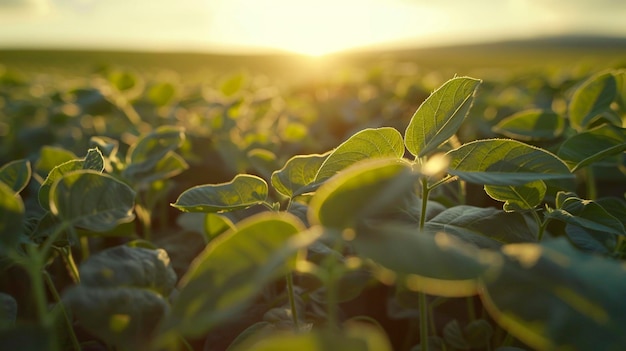 A photo of a field of soybean plants