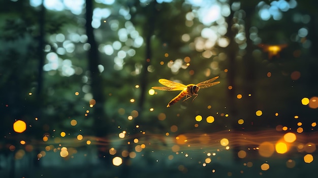 Photo photo of firefly shot direction left side pose flying time of day dusk national geographic film type