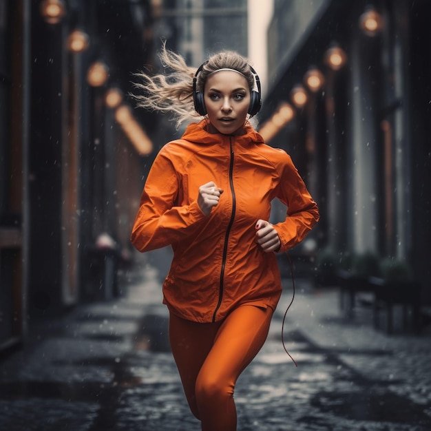 Photo photo fit blond woman with perfect smile in stylish sportswear