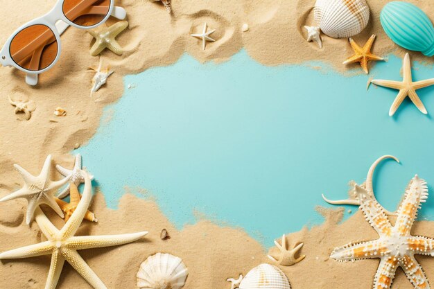 photo flat lay composition sand and beach 3