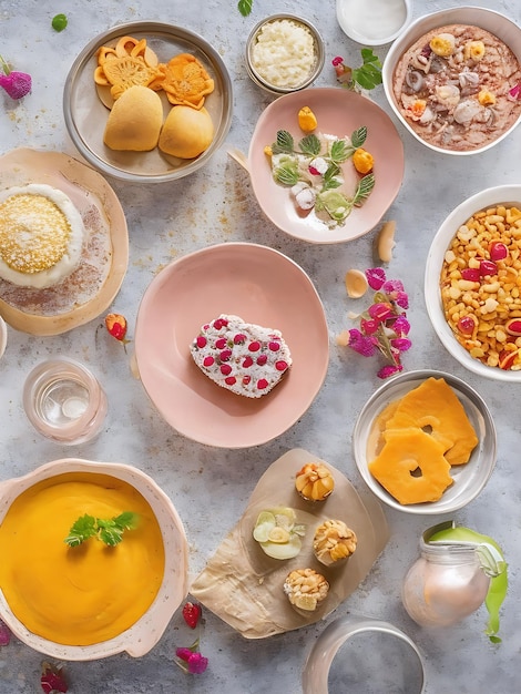 photo flat lay indian dessert arrangement