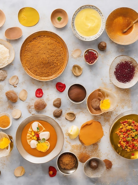 photo flat lay indian dessert arrangement