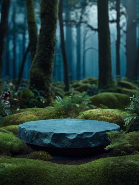 Photo flat stone podium in the magical forest