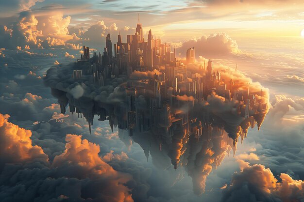 Photo of a floating city above the clouds