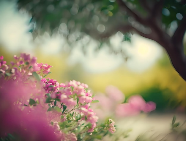 A photo of flowers in a garden with a blurred background