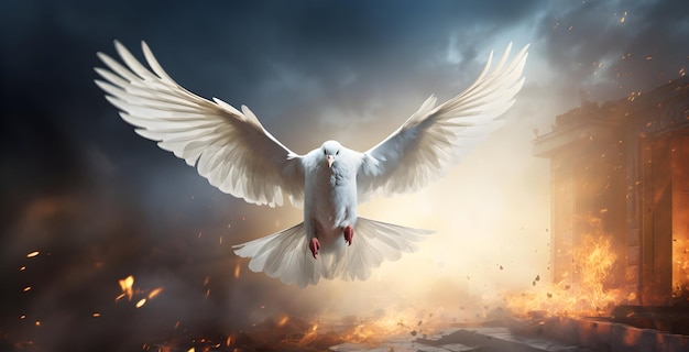 Photo flying allegorical peace dove international day of peace generative ai