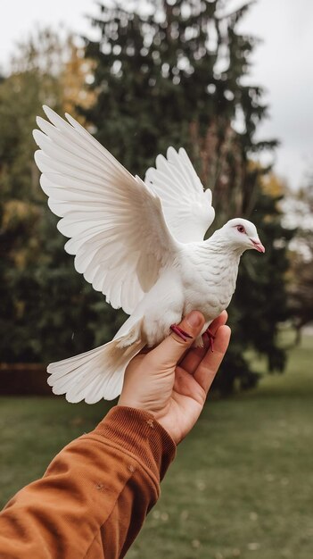 Photo photo flying allegorical peace dove international day of peace