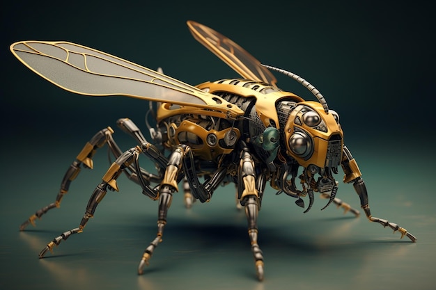 Photo flying insect with metallic shell generative ai