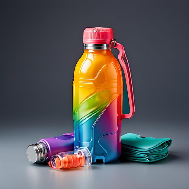 Photo of a foldable water bottle set in vibrant colors on a gray background